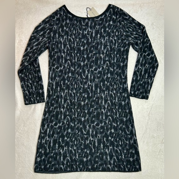 Chiaramente NWT Gray Leopard Print Wool Blend Longsleeve Mini Dress size L - Picture 3 of 12